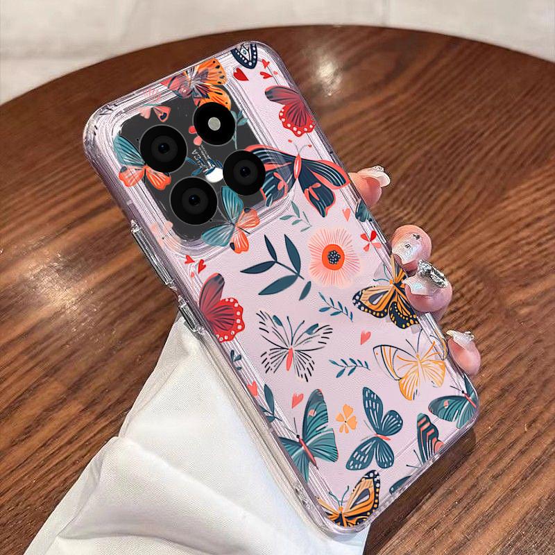 Creative Butterfly Flowers Pattern Case For Xiaomi Redmi Note 15 Pro 4G Funda Redmi Note 14 13 Pro 5G Clear Silicone Soft Cover