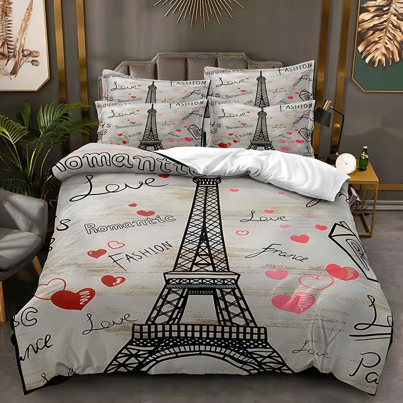 3D Paris Tower Sängkläder Set Romantic Love Down Påslakan DE/AU/EU Full Size Luxury Quilt Cover Dam Romantisk Sängöverdrag