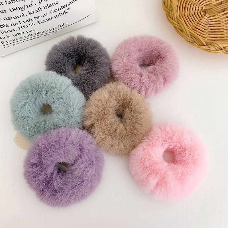 Winter Soft Plush Hair Scrunchies Blue Pink Rabbit Fur Hair Tie Women Sweet Ponytail Hair Rope Elastic Rubber Bands
