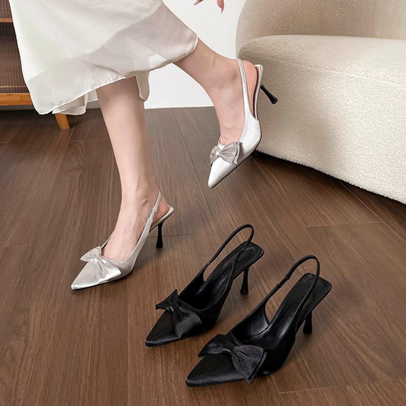 New ladylike bow pointed high heels bag head empty sandals Mary wear thin heels single shoes