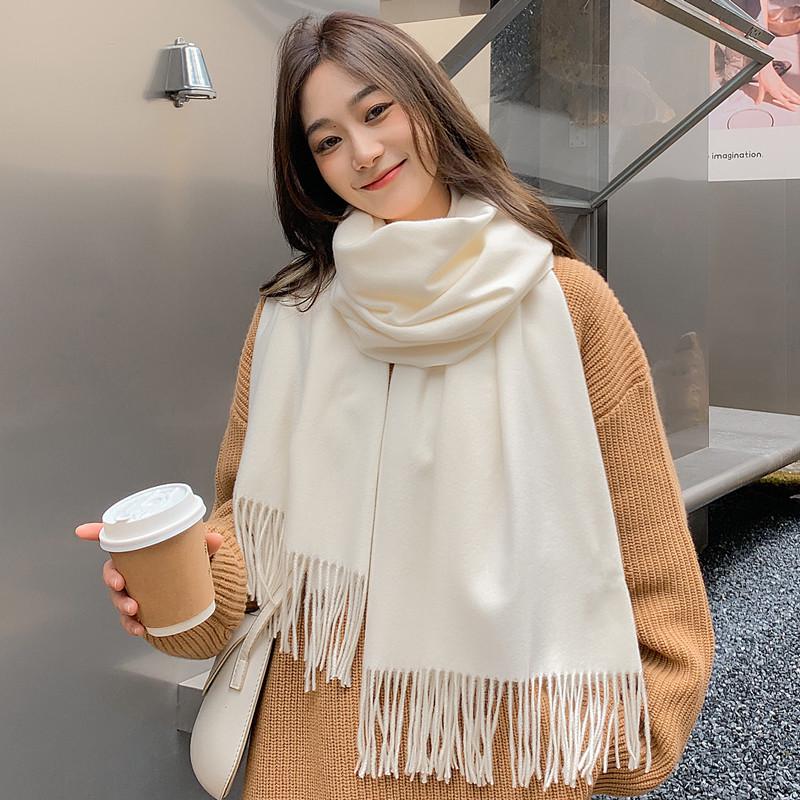 White Cashmere Scarf: Thickened, Solid Color, Versatile for Women & Men, Perfect for Autumn & Winter