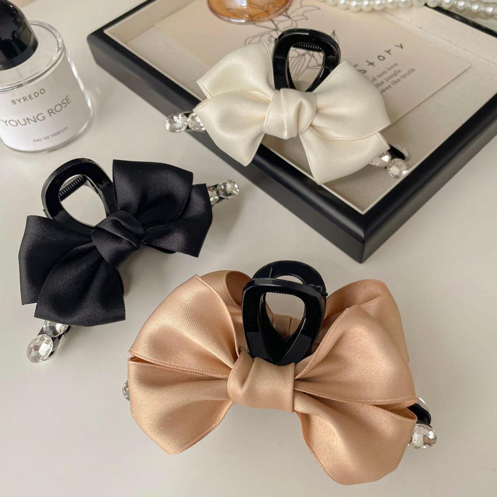 Diamond-Studded Ribbon Bow Hair Clip - Luxury Autumn Fashion