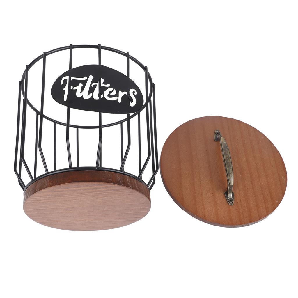 Rustic Coffee Filter Holder with Lid Coffee Filter Storage Container Coffee Pod Holder for Counter Coffee Bar Accessories Decor