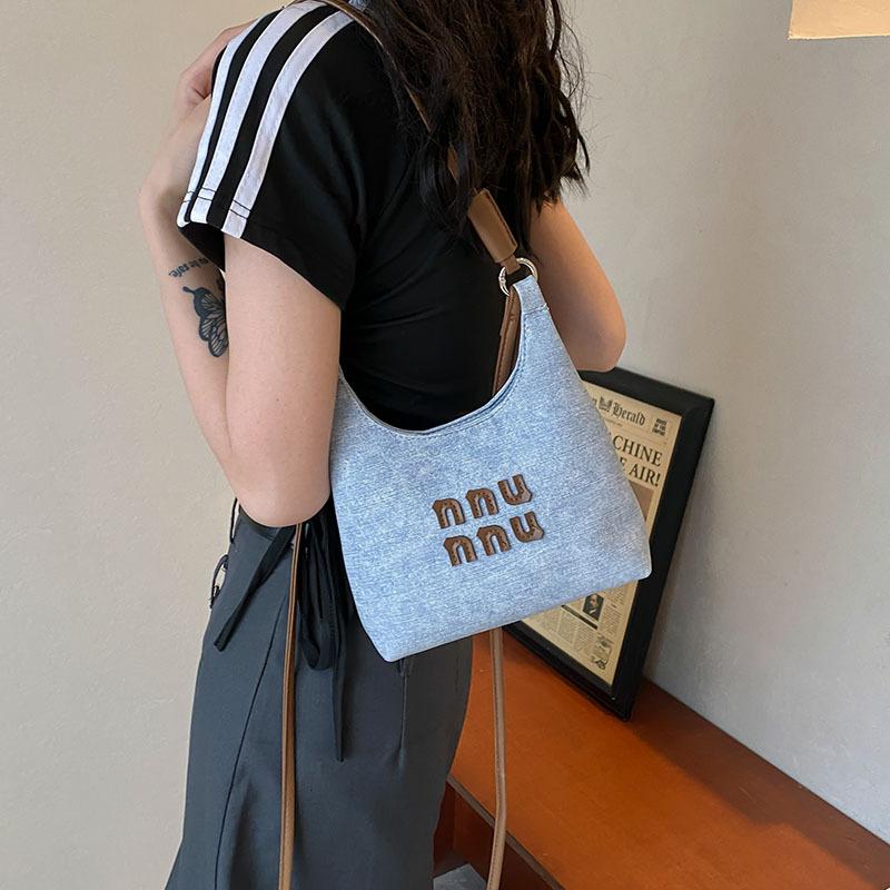 Fashion Denim Women's Shoulder Bags, Korean Version Letter Decoration Handbag, Versatile and Casual, Suitable for Commuting