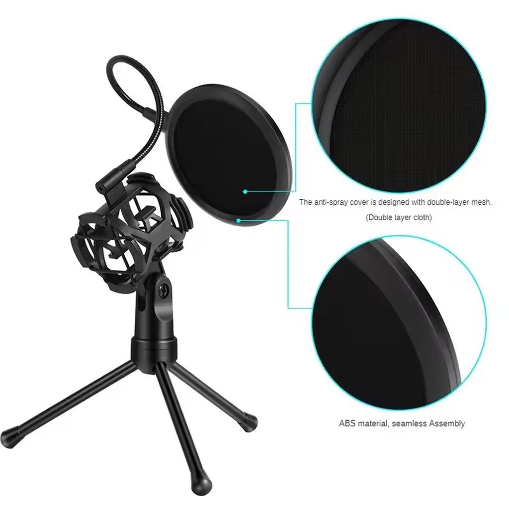 Universal Microphone Stand Foldable Desktop Tripod Mic Stand with Shock Mount Portable Gooseneck Microphone Holder Bracket New
