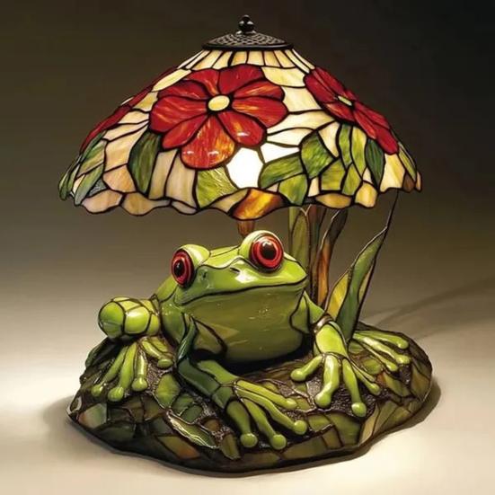 Frosch & Blume Tischlampe Handgefertigtes Harzdekor mit Warmem Schein Dekorative Nachtleuchte für Schlafzimmer