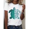 Ocean Turtle Print Crewneck Short Sleeve Cotton Graphic T-shirt with Inspirational Quotes for Beach Lovers