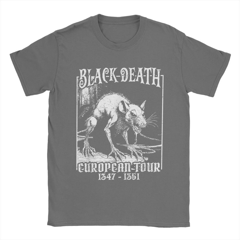 Black Death European Tour T Shirt for Men Pure Cotton Awesome T-Shirts Round Neck Tees Short Sleeve Tops Printing