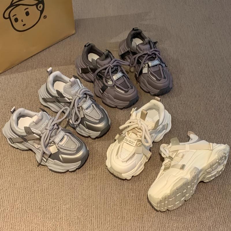 European Breathable Internet Celebrity Dad Shoes Women 2025 Spring and Summer New Leather Platform Sports Casual Shoes Versatile Running Shoes