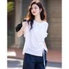 Women's Asymmetric Drawstring Pleated Cotton Spandex T-shirt