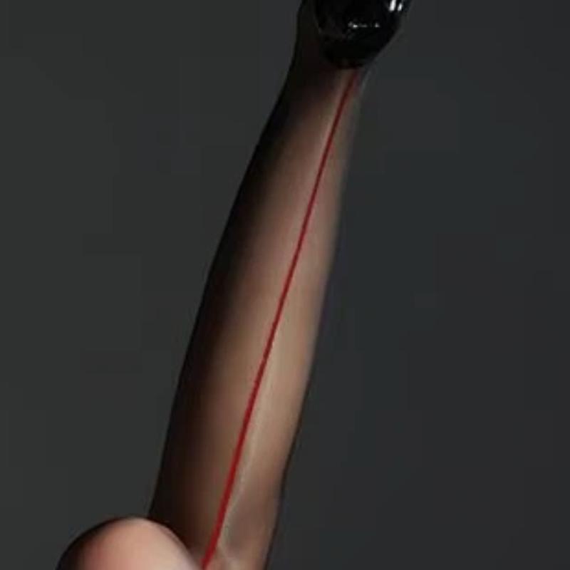 

Sexy Women Open Crotch Sheer See Through Oil Glossy Shiny Stockings Stripe Maid Tights Shrimp Line Stockings Hollow Out One Size
