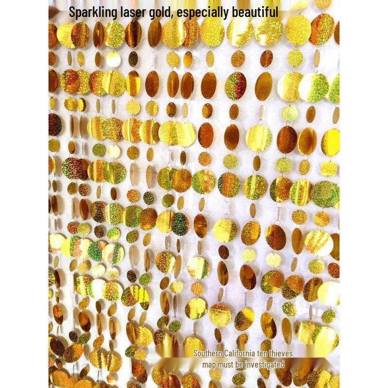 High-Gloss Gold & Silver Sequin String Decorative Curtain - Reflective Hanging for Weddings, Doors, Partitions, and Stages.