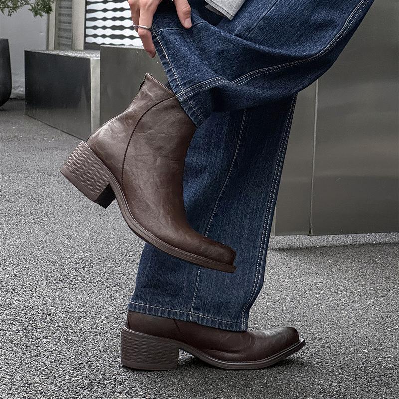 men fashion black brown high chelsea boots designer pointed toe upturned shoes cowboy genuine leather boot punk goth ankle botas