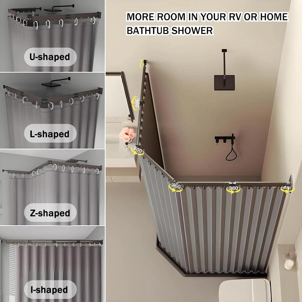 Set Tenda Doccia Pieghevole Premium - Divisorio Retrattile Invisibile Senza Foratura, Poliestere Impermeabile Separazione Secco-Bagnato