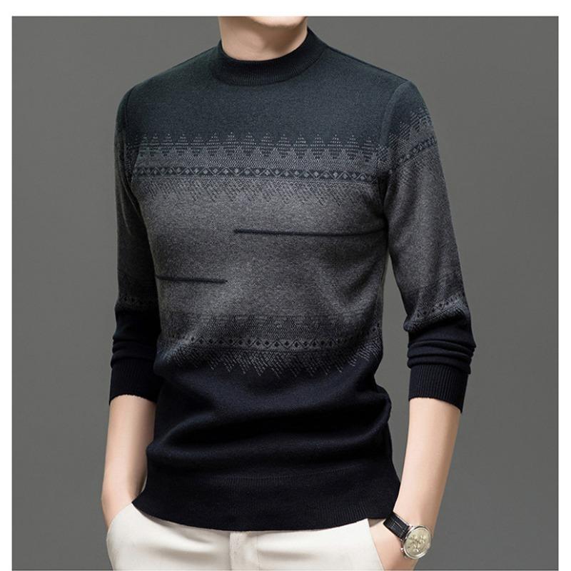 Men Round Neck Long Sleeve Mid Thickness Casual Knitted Sweater Pullover For Middle Aged Dad