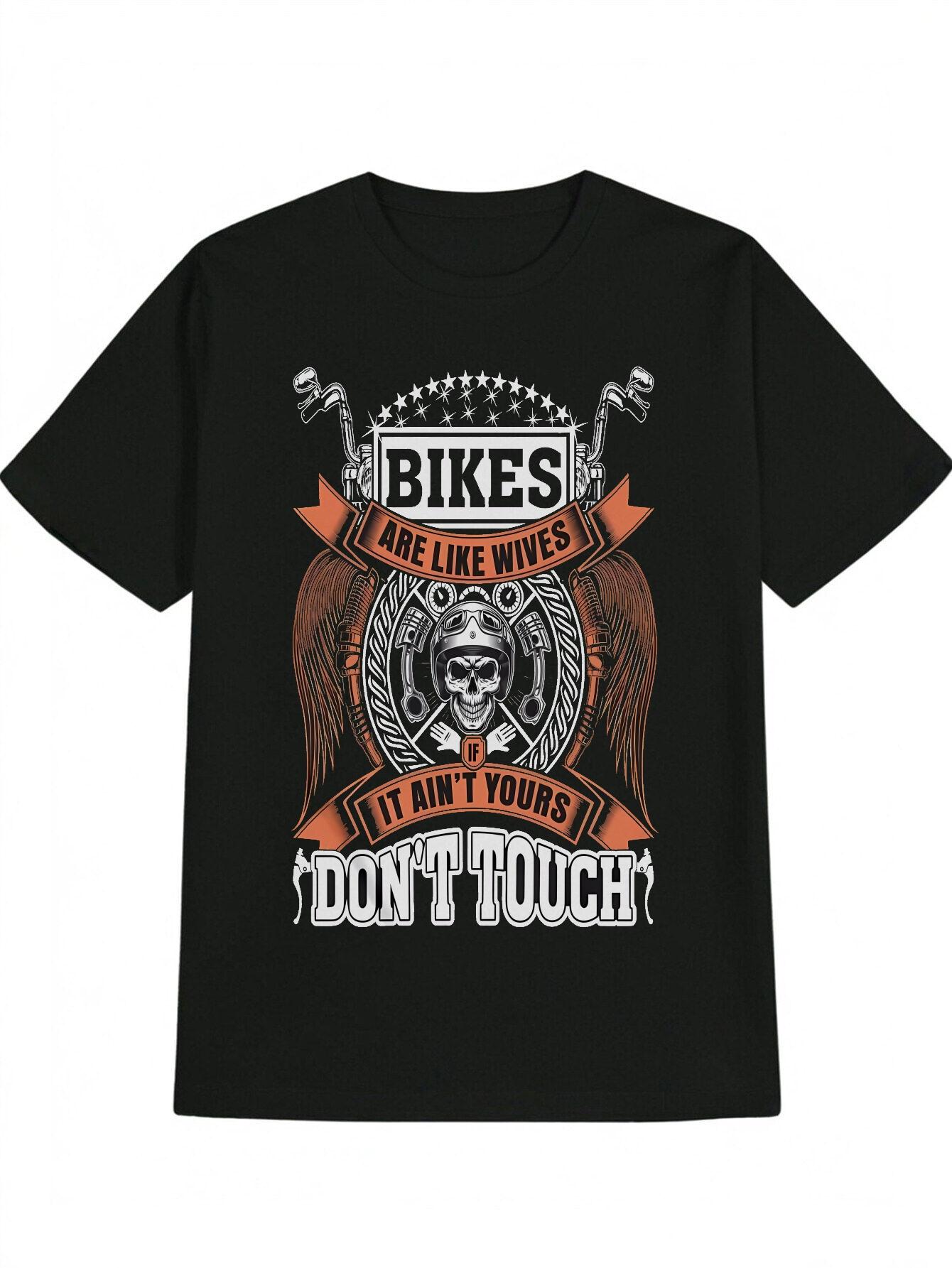 Casual Skull & Pilot Helmet Graphic T-shirt - Bikes Are Like Wives S