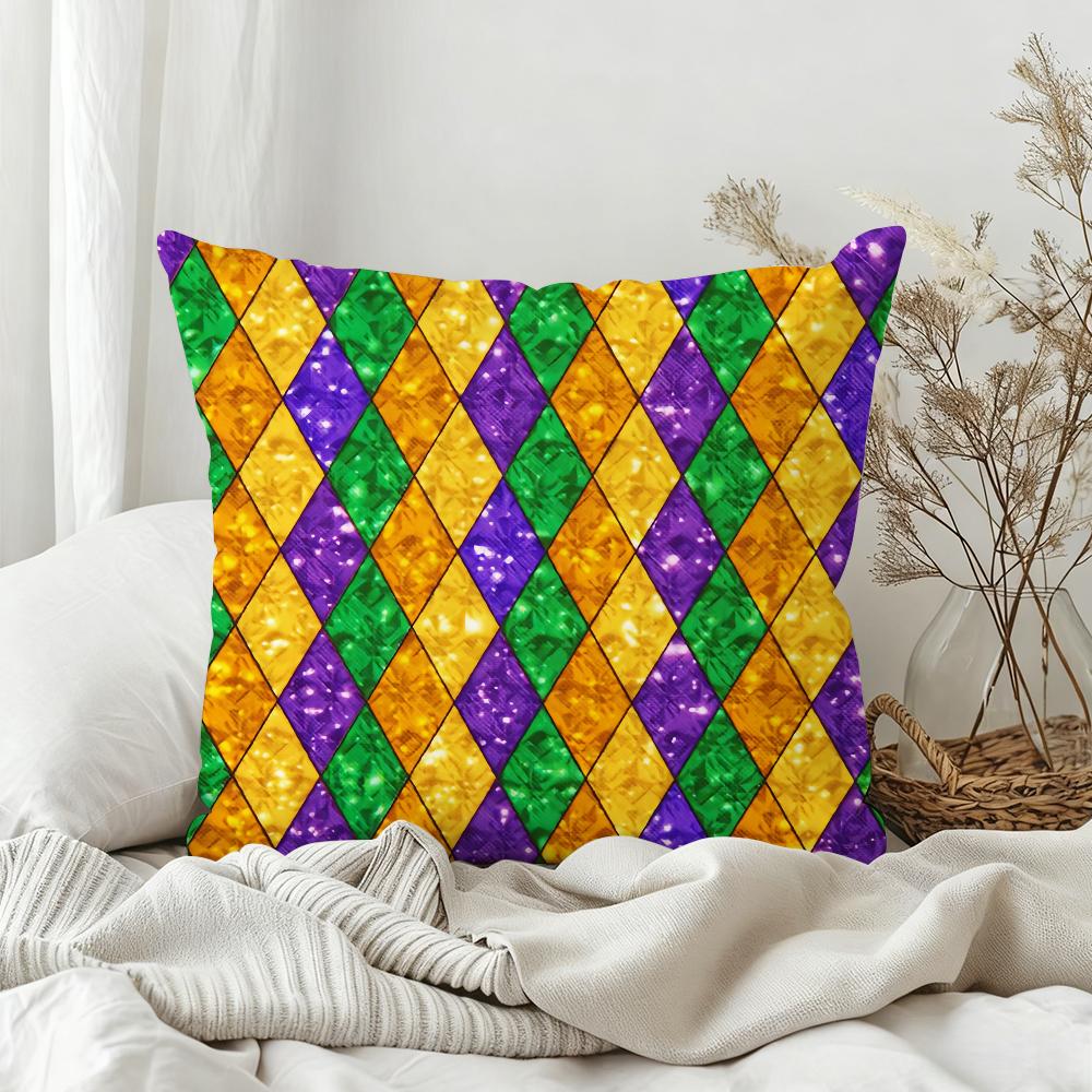 Happy Mardi Gras 2026 Pillow Case Bedroom Sofa Living Room Backrest Decoration Square Cushion Nap Time