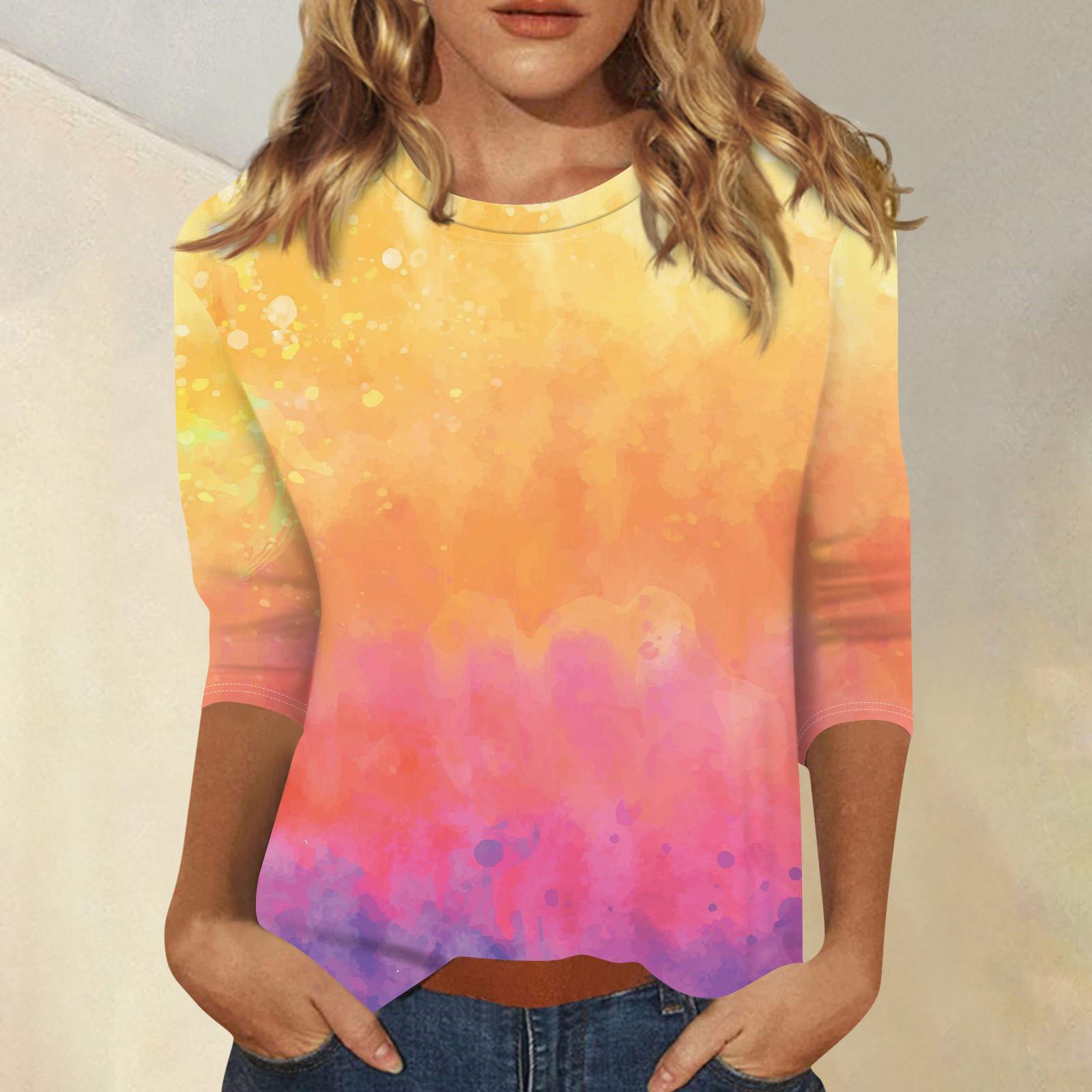 

Женские свободные повседневные цветочные принты с круглым вырезом и рукавами три четверти XL жёлтый