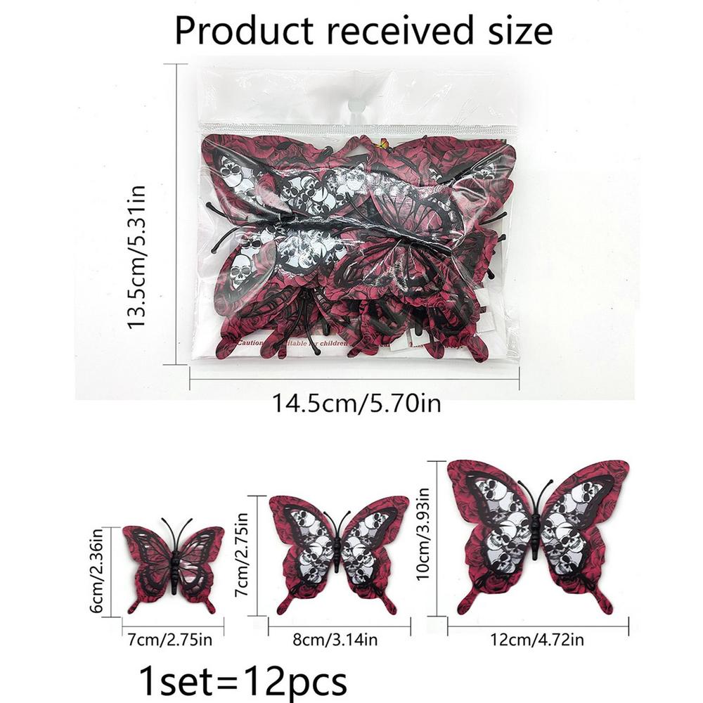 Butterfly Wall Decals 12 Pieces Skeleton Flower Wall Decor Halloween Decoration 3D Window Butterfly Decals For Home Classroom