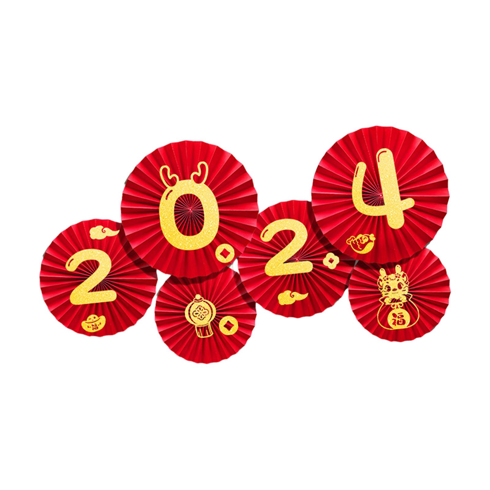 

6 штук бумажных вееров 2025 года на Китайский Новый год для украшения стен на домашних вечеринках