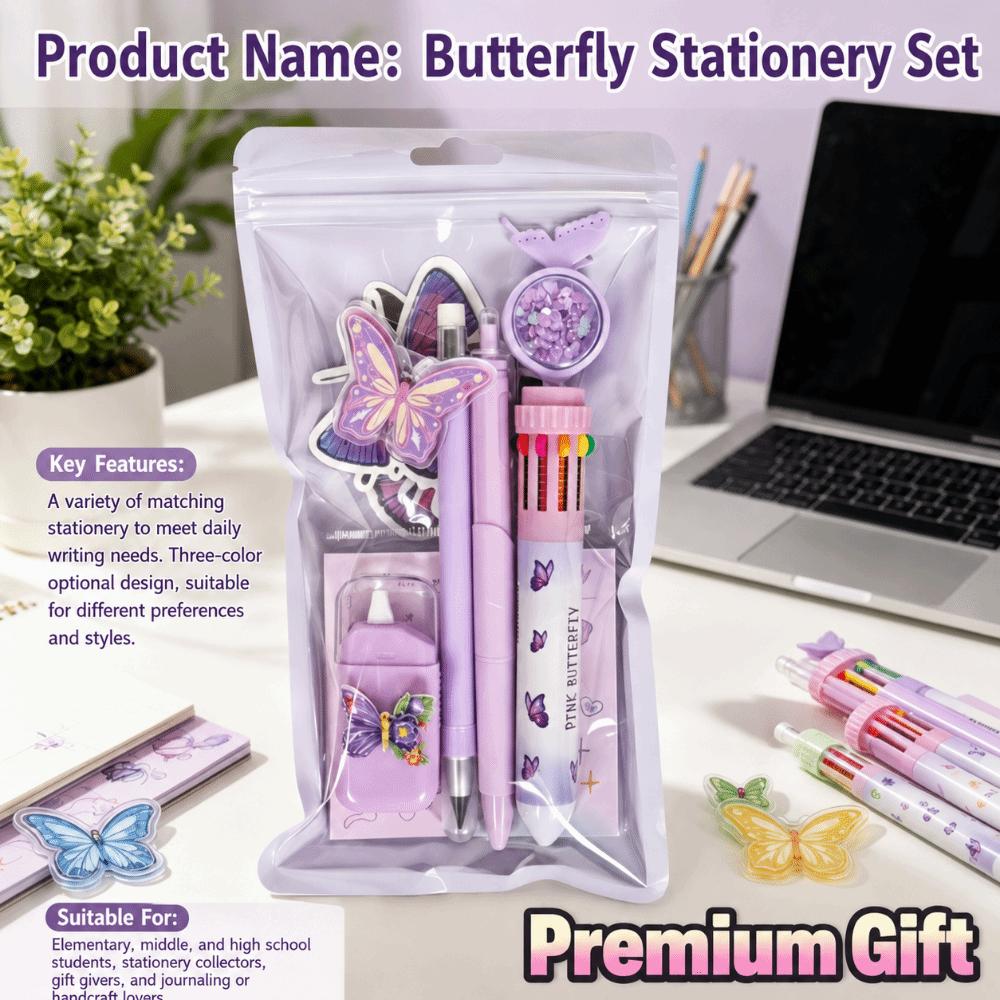 Complete Stationery Stationery Kit Dreamy Butterfly Theme Ballpoint Pen Gel Pen  School Supplies