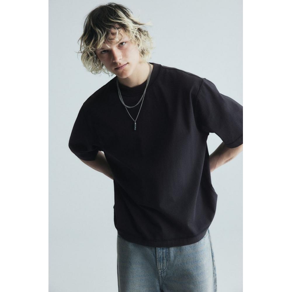 H M Boxy FiT wasHed T sHirT Black