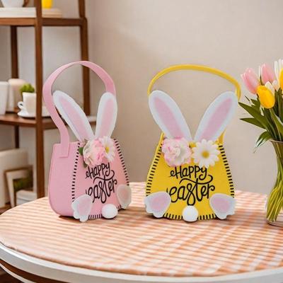 2025 Easter Rabbit Tote Bag Basket Carrier with Ornaments - Simple Storage Bag