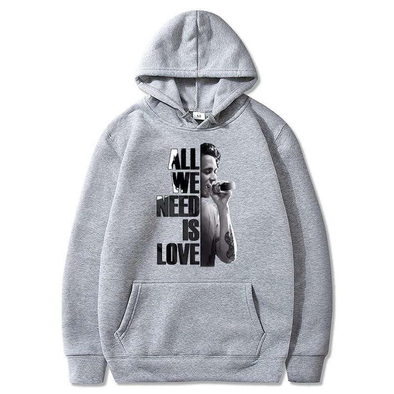 Autumn Letter "All We Need Is Love" and Singer Pattern Printed Hoodies Casual Sports Long Sleeved Men's and Women's Unisex Hooded Sweatshirts