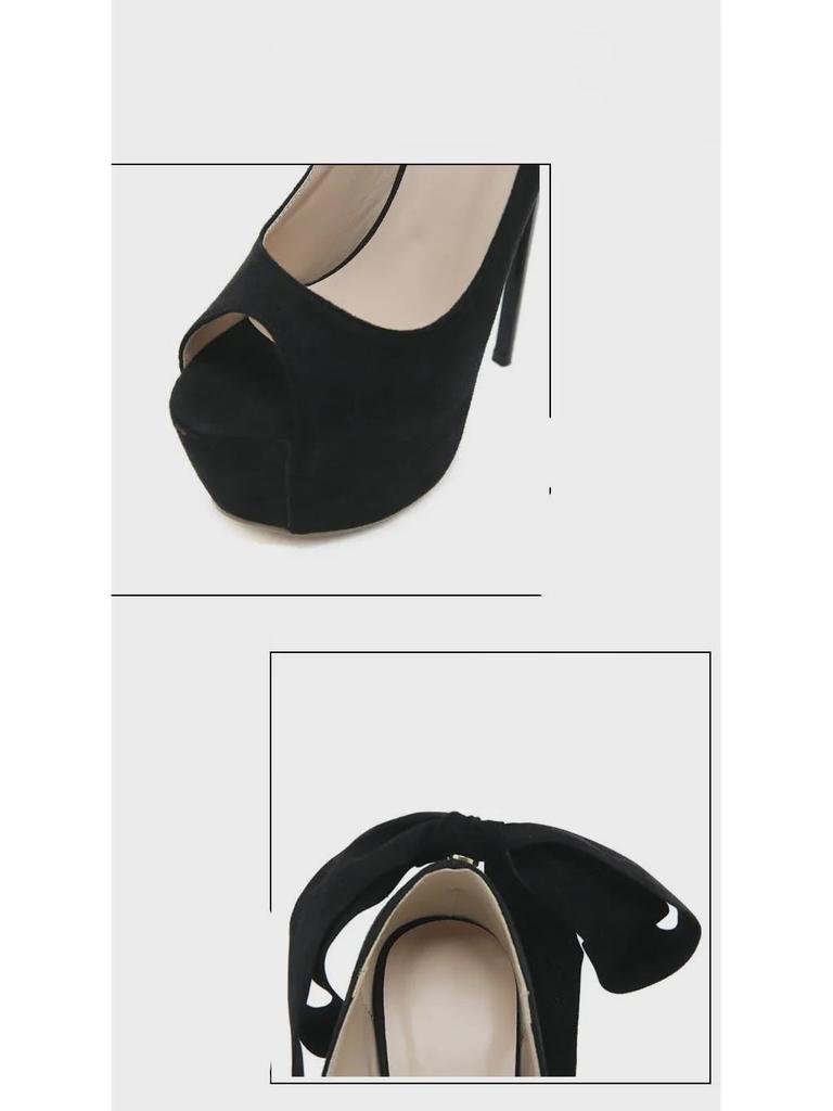 Svarta rosett Peep Toe Stilettsandaler - Dam Sommarmode 2023 Plattformklackar