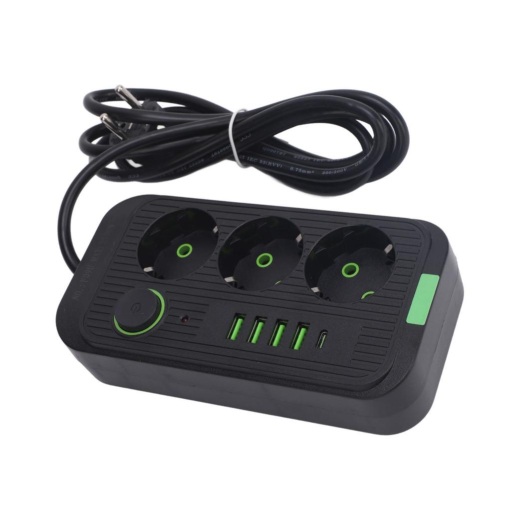 Europäische Steckdosenleiste 3 Steckdosen 4 USB 1 Typ-C-Anschluss Wandmontierbarer Stromverteiler mit 2m Kabel