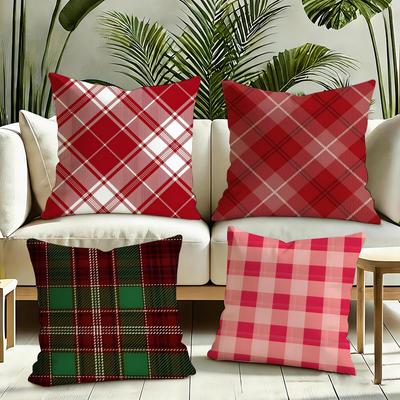 Fashion Red Plaid Cushion Cover Silky Short Plush Invisible Zipper Dustproof Sofa Pillow Case for Home Decor