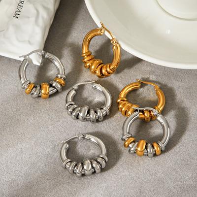 Euro-American Style Stainless Steel Color-block Earrings, Light Luxury High-end Look, Non-fading Titanium Steel Studs