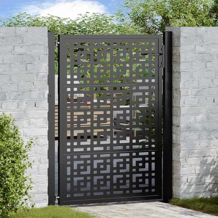 VidaXL Garden Gate Black 105x130 Cm Steel Cross Design, Fence Gate, Outdoor Gate, Metal Gate, Gate 4101000
