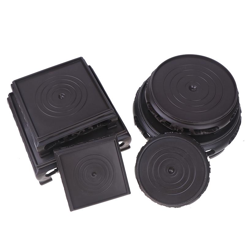 Deep Brown Carving Wooden Look Plastic Base Tray Flowerpot Holder Round Square Multi-Functional Teapot Vase Fish Tank Base