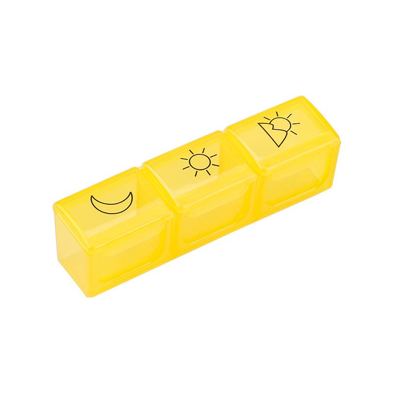 

Портативная многоцветная мини-таблетница с тремя ежедневными отделениями 10*2.5*3 жёлтый