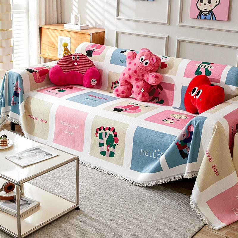 

Easy to take care of chenille sofa towel cute cartoon one-piece sofa blanket non-slip and anti-grab straight row sofa cover cloth 180*130cm