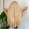 Blonde Golden Long Straight Synthetic Wigs with Bangs Beige Lolita Hairs Wig for Women Daily Party Heat Resistant Fiber