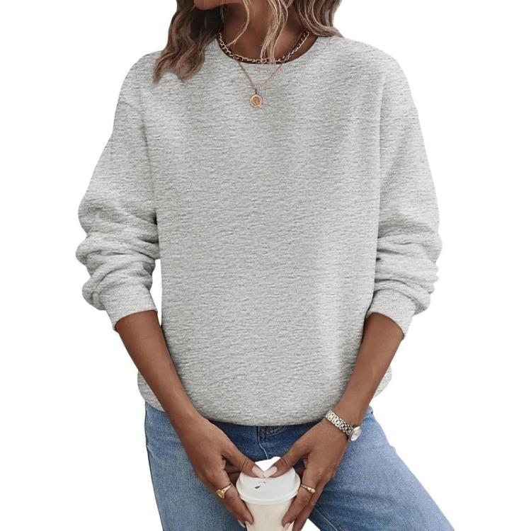 Lockere Passform Damen Hoodie Langarm Pullover Einfarbige Runde Halslinie Lässig