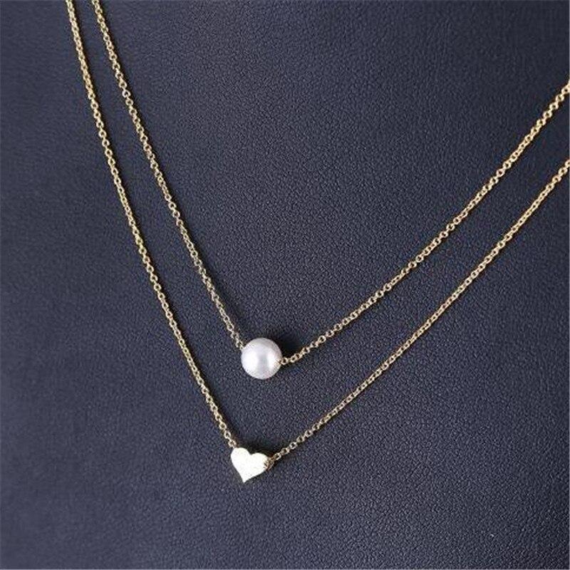 Creative Handmade Wedding 925 Sterling Silver Love Heart Pearl Multilayer Choker Necklaces For Women Girl Gift Collar N082