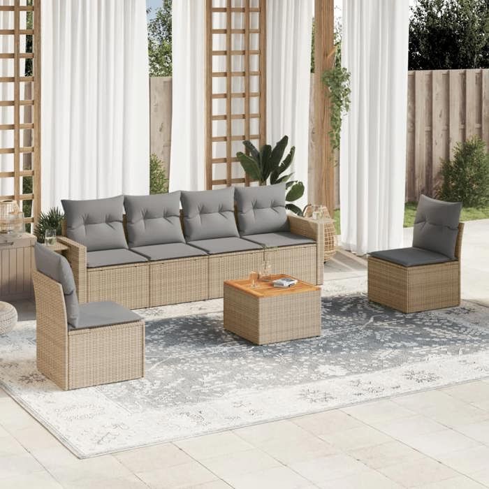 VidaXL Garden Lounge Set with Cushions 7 Pcs, Patio Sofas, Patio Furniture Set, Outdoor Furniture, Beige 3224512