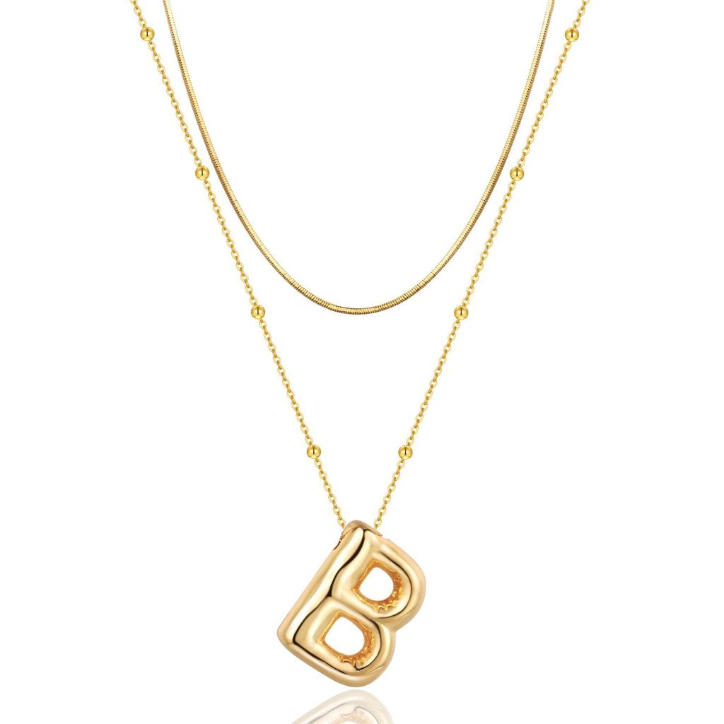 14K Double Round Snake Bone Chain Bead Chain Biscuit Balloon Letter Neck Chain Bubble Letter Foam Letter Necklace