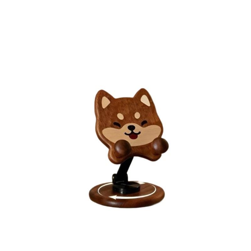 Cute Pet Phone Tablet Stand 360 Rotation Aluminum Support Rod Solid Wood Thickened Base Fun Desk Holder