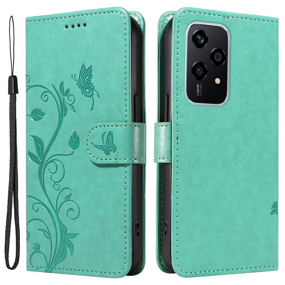 For Honor 200 Lite PU Leather Cases Flower Pattern Wallet Stand Phone Cover with Strap