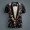 Christmas Lights Tuxedo 3D T Shirt for Men, Funny Holiday Suit Colorful String Lights, Party Outfit for Ugly Sweater Day or Xmas