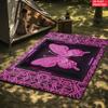 Neon Pink Butterfly Geometric Area Rug, Non-Slip Soft Carpet for Living Room Bedroom, Cyberpunk Aesthetic Decor Floor Mat
