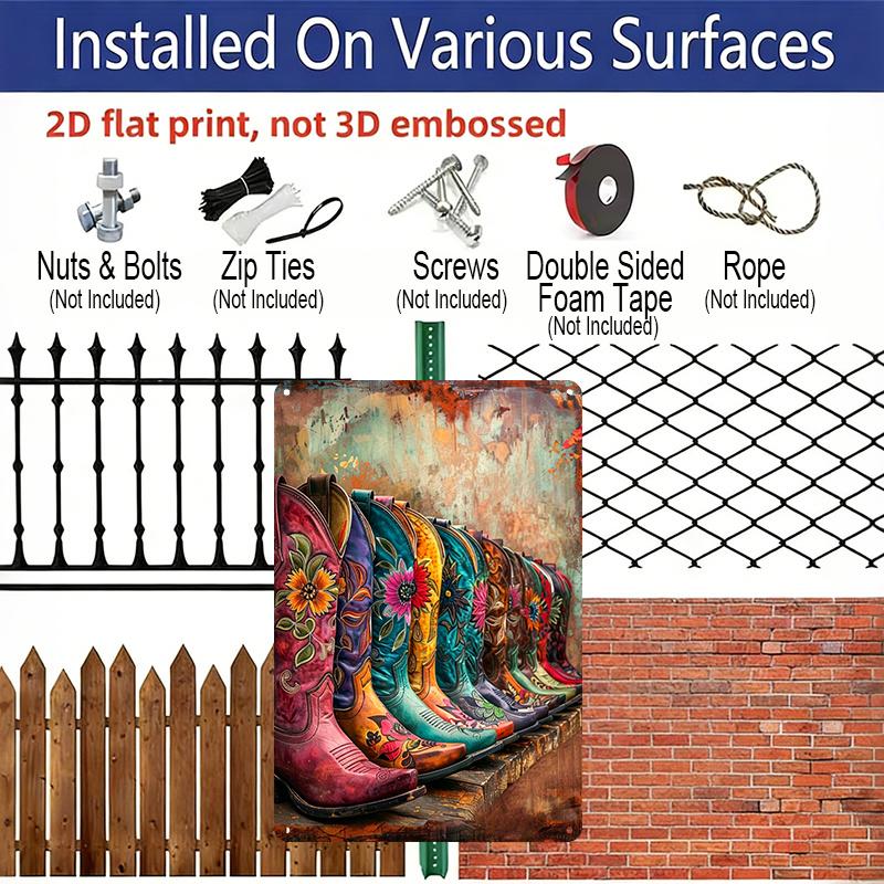 2D Flat, Colorful Cowboy Boots Aluminum Sign - Retro Western Wall Decor Western Home Decor, Cowboy Themed Room, Ranch Decor, Bar Decor, Man Cave