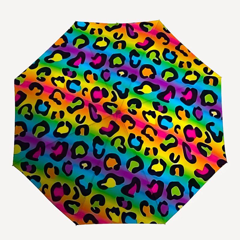 

1pc Rainbow Leopard Print Folding Umbrella | Elegant Design, Fashionable Accessory, Durable Construction, Sturdy Ribs yy251107011