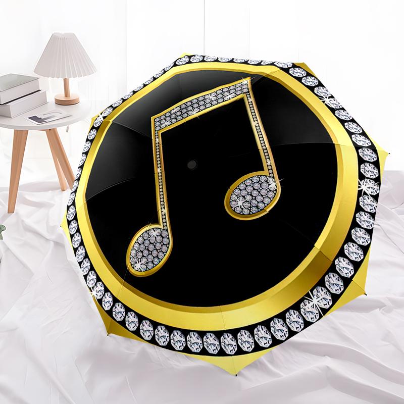 1pc Music Theme Pattern Umbrella Portable Folding Umbrella Iron Frame Hole Bone Structure Outdoor Home Umbrella