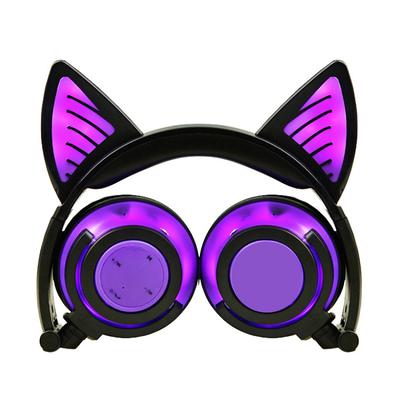 Cute Cat Ear Rechargeable Gaming Headset with LED Lights Colorful Over Ear Foldable Headphones with