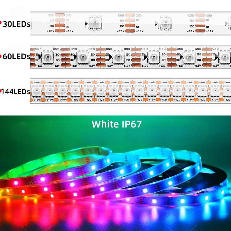 1/3/4/5M DC12V WS2815 LED-Streifen Individuell Adressierbares Pixel-IC-Lichtband 30/60/74/96/144 LEDs/m 5050 RGB Flexible Lampenleiste